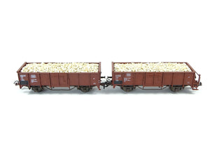 Konvolut 2 Güterwagen beladen mit Kalkstein, Klein H0 3082 3092 OVP